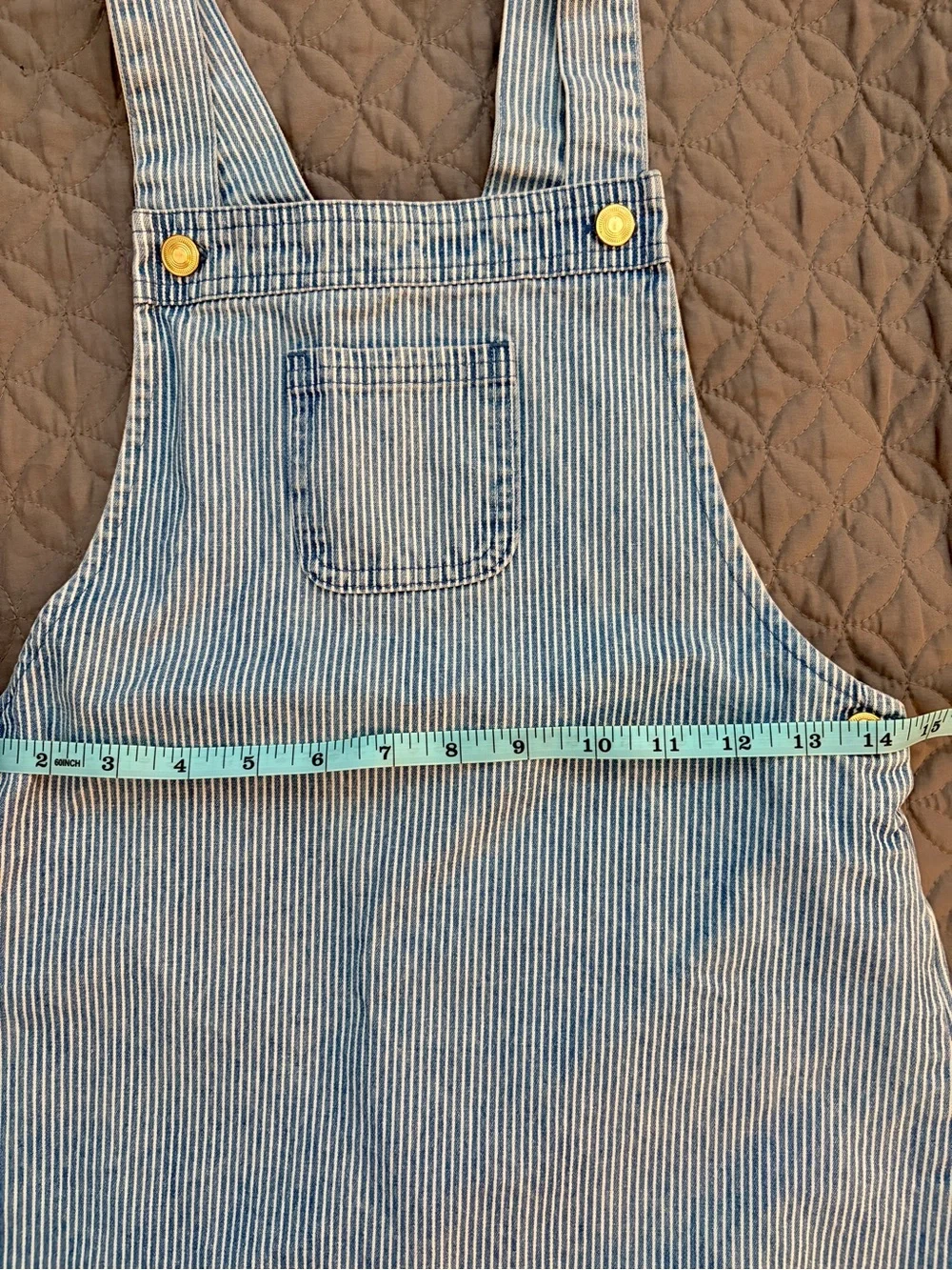 Max Studio Blue-Striped Denim Overall Dress with Front Pocket | Girl’s Size 8